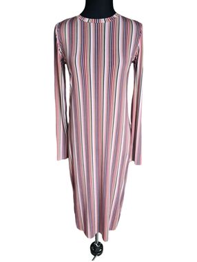 Zara Pink Multi-Stripe Long Sleeve Midi Dress